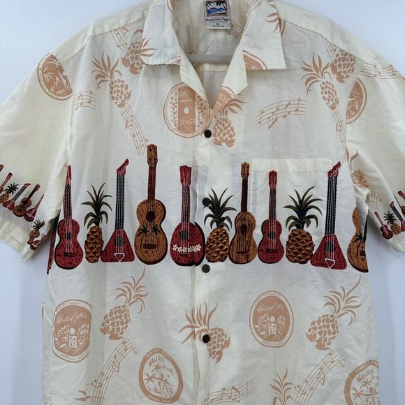 Vintage Hawaiian Togs Button Front Short Sleeve Shirt Size XL Guitars Pineapples - Picture 4 of 11